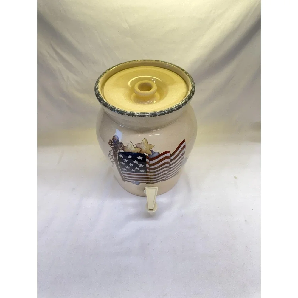 Vtg Home & Garden Party Heavy Stoneware Patriotic Flag Beverage Dispenser 2002